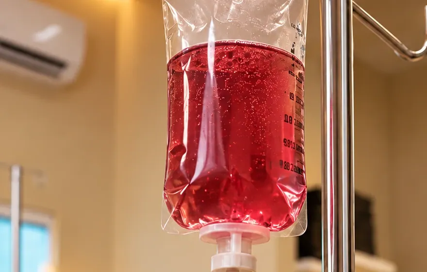 Bolsa de infusão em ambiente clínico