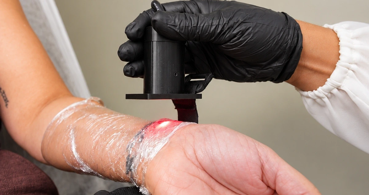 Aplicação de laserterapia no punho